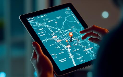 Eine digitale Karte mit einer optimierten Route und Maut-Symbolen.